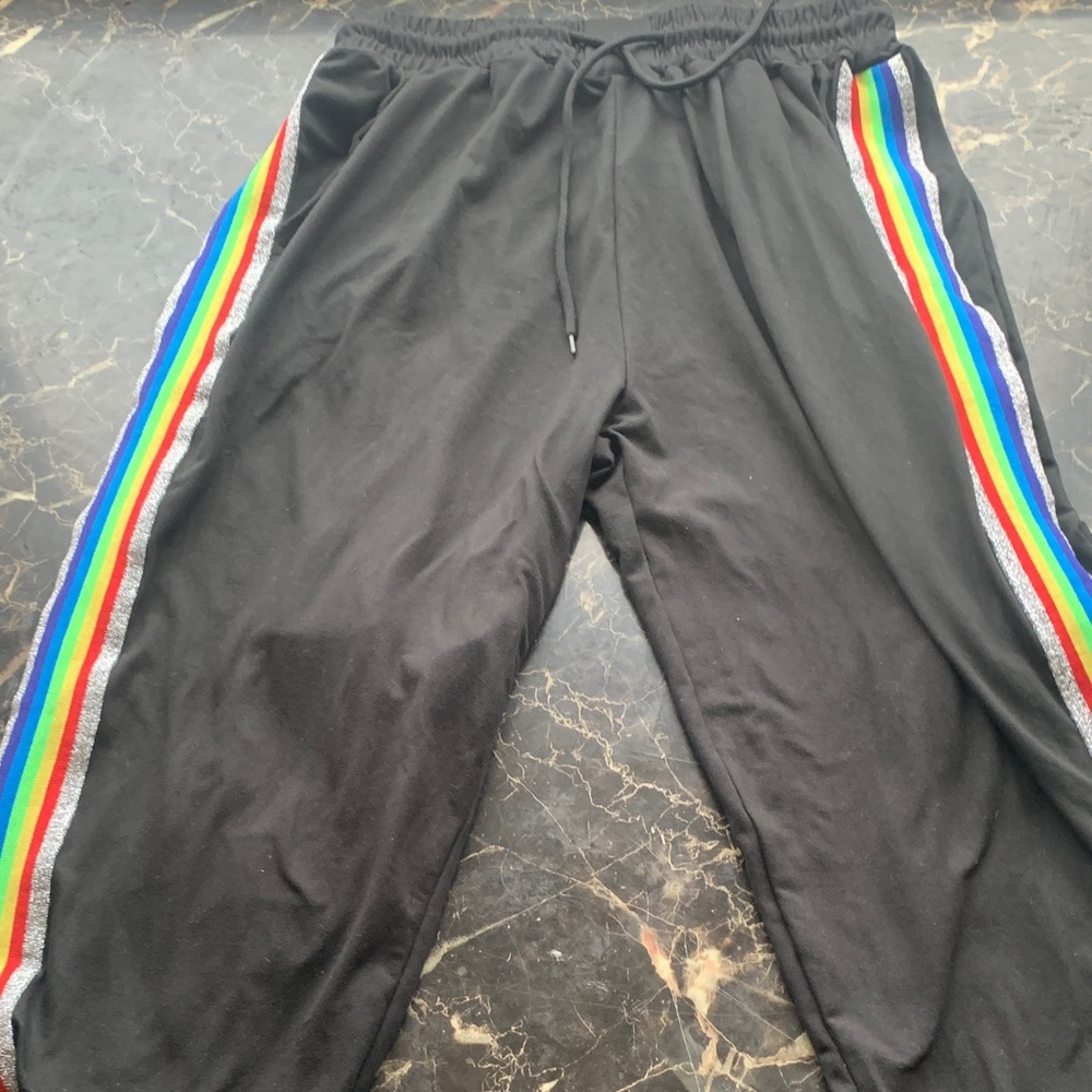 Stylish Black Joggers with Multicolor Stripes